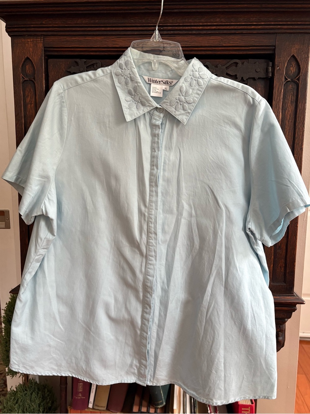 WinterSilks: CL, Light Blue Embroidered Collar Blouse